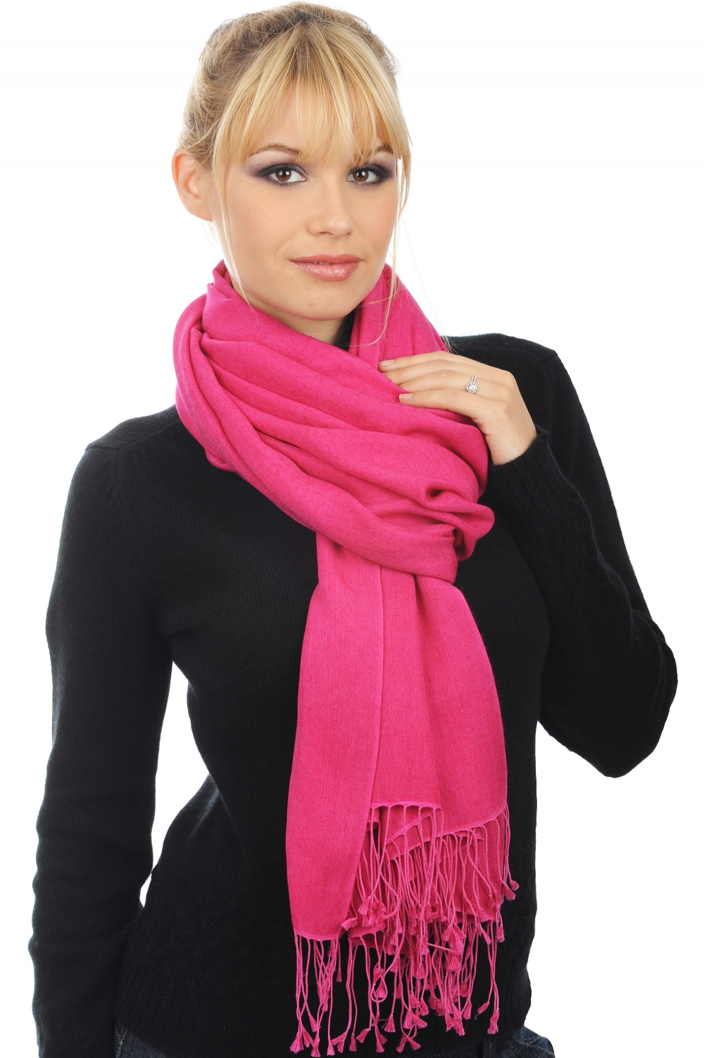 Cashmere & Silk accessories shawls platine raspberry 201 cm x 71 cm